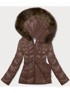 Prošívaná dámská bunda ve velbloudí barvě s kapucí Glakate pro přechodné období (LU-2202)