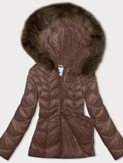 Prošívaná dámská bunda ve velbloudí barvě s kapucí pro přechodné období model 21247225 - Glakate