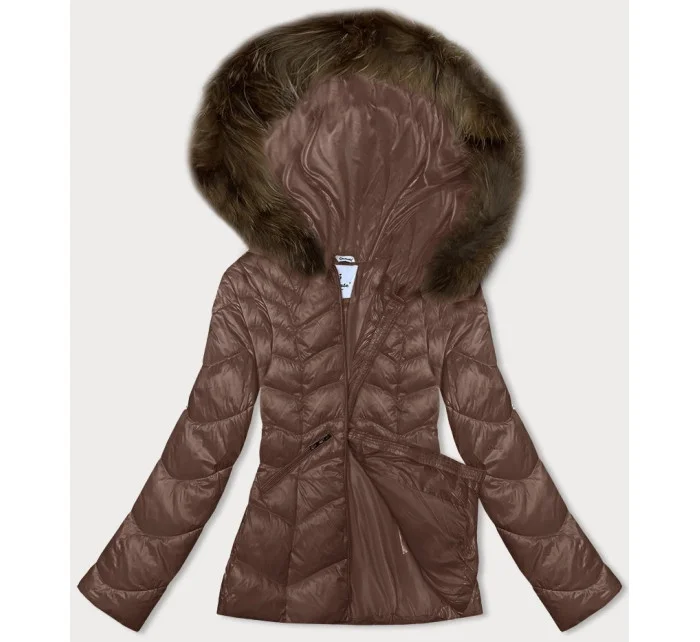 Prošívaná dámská bunda ve velbloudí barvě s kapucí pro přechodné období model 21247225 - Glakate