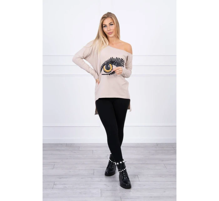 Halenka s potiskem a delšími zády béžová