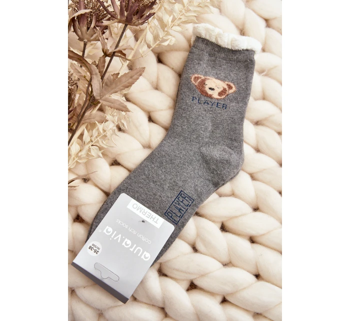 Husté Bavlněné Ponožky S Medvídkem Šedé
