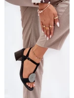 Kožené Sandály Na Podpatku S Ozdobou D&A JC51-842 Černé