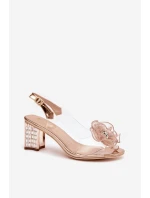 Sandály na podpatku s ozdobou D&A MR52-238 Růžové zlato