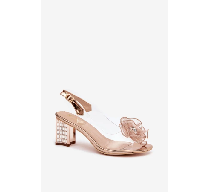 Sandály na podpatku s ozdobou D&A MR52-238 Růžové zlato