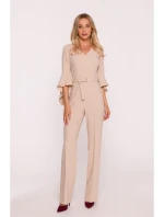 Kombinéza s rukávy béžová model 21319111 - STYLOVE Kombinéza s rukávy béžová model 21319111 - STYLOVE