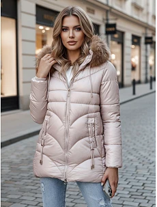 Dámská zimní bunda s kapucí TY4441 béžová - FashionStreet