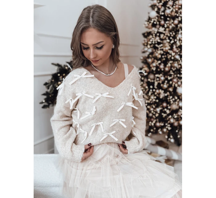 Dámský svetr s mašlemi tmavě béžový Dstreet model 21982135 - FashionStreet