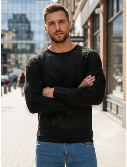 Pánský černý svetr model 21995247 - Dstreet Pánský černý svetr model 21995247 - Dstreet