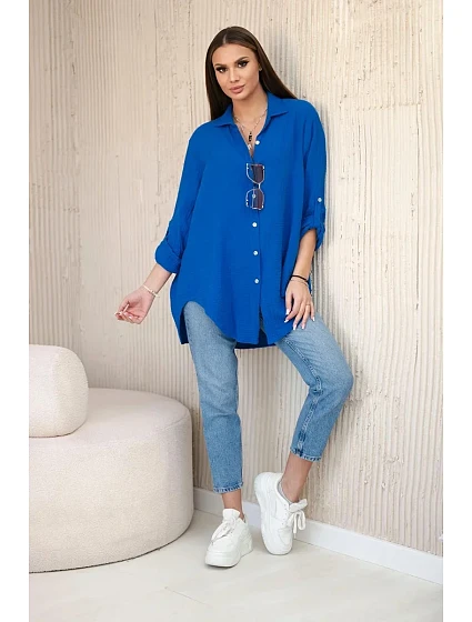 Bavlněná mušelínová košile oversize chrpově modrá