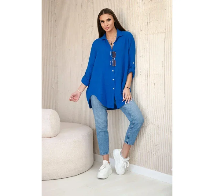 Bavlněná mušelínová košile oversize chrpově modrá
