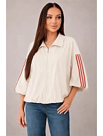 Dámská jarní model 22227956 bunda s límcem a lampasy béžová - K-Fashion