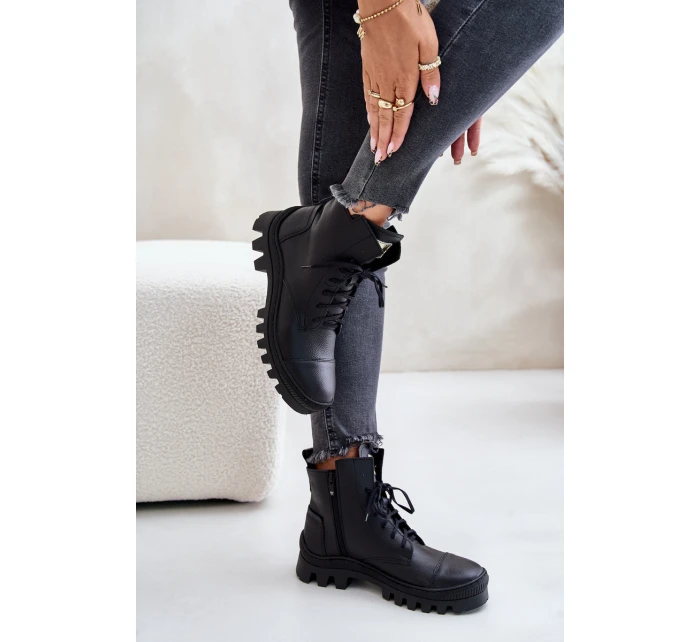 model 21670916 Dámské Botky Z Přírodní Kůže Černé - Zazoo