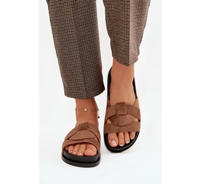 Dámské pantofle Eko semiš s pásky hnědé model 21918915 - Boto