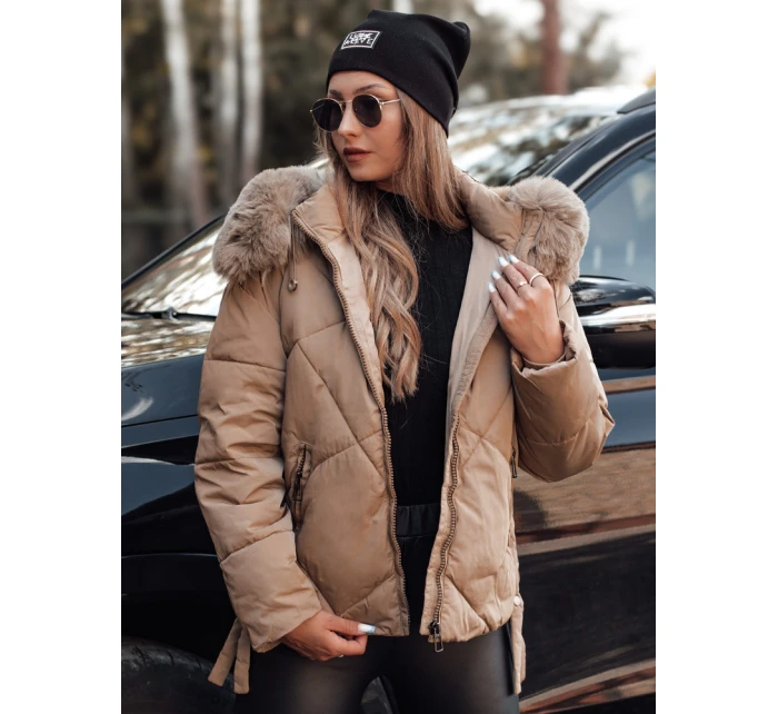 MODIVA prošívaná dámská zimní bunda s kapucí světle béžová FashionStreet TY4725