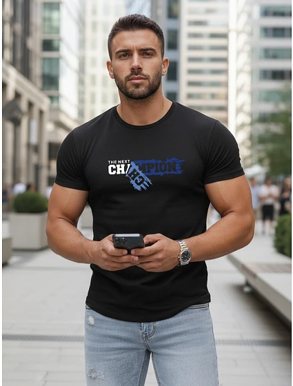 Pánské tričko s potiskem ve fitted střihu černé FashionStreet NX5017R