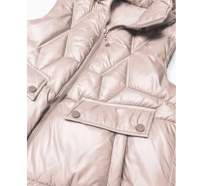 Krótki bezrękawnik damski z odpinanym kapturem Goodlookin blady różowy (B8258-51)