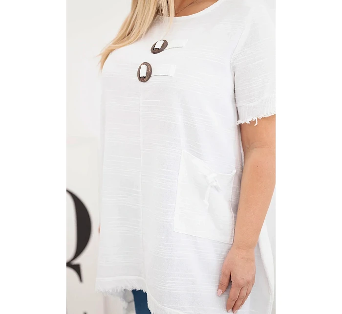 Dámské bavlněné šaty Plus Size s delším zadním dílem a kapsou bílá