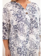 Dámská bavlněná halenka plus size s krátkým rukávem a ozdobným knoflíkem bílá