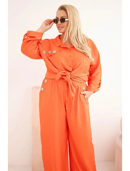 Dámský komplet Plus Size s košilí a širokými kalhotami pomerančová Dámský komplet Plus Size s košilí a širokými kalhotami pomerančová
