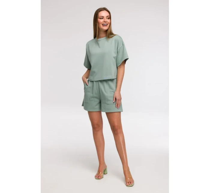 B294 Oříznutá mikina s krátkým rukávem - mátová