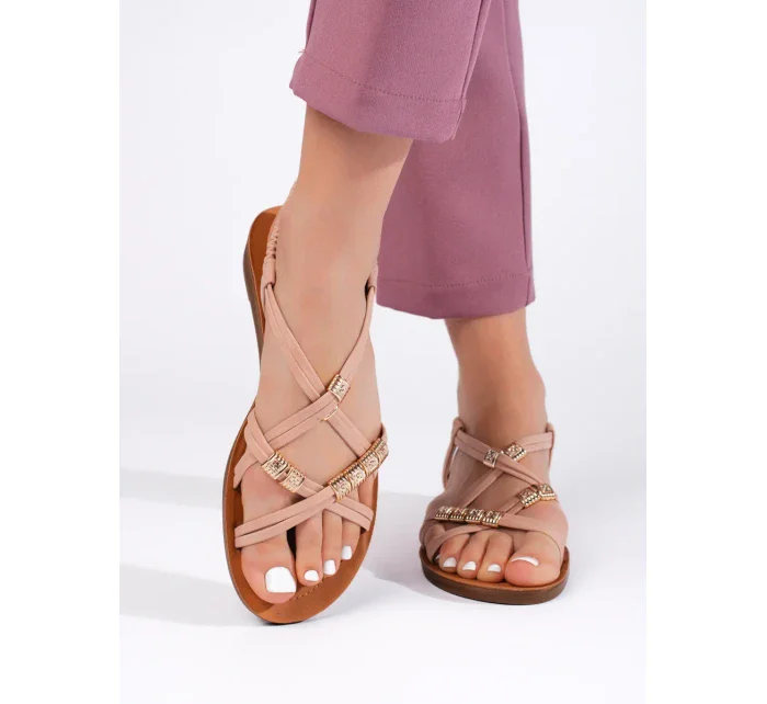 Moderní dámské růžové sandály na plochém podpatku Moderní dámské růžové sandály na plochém podpatku