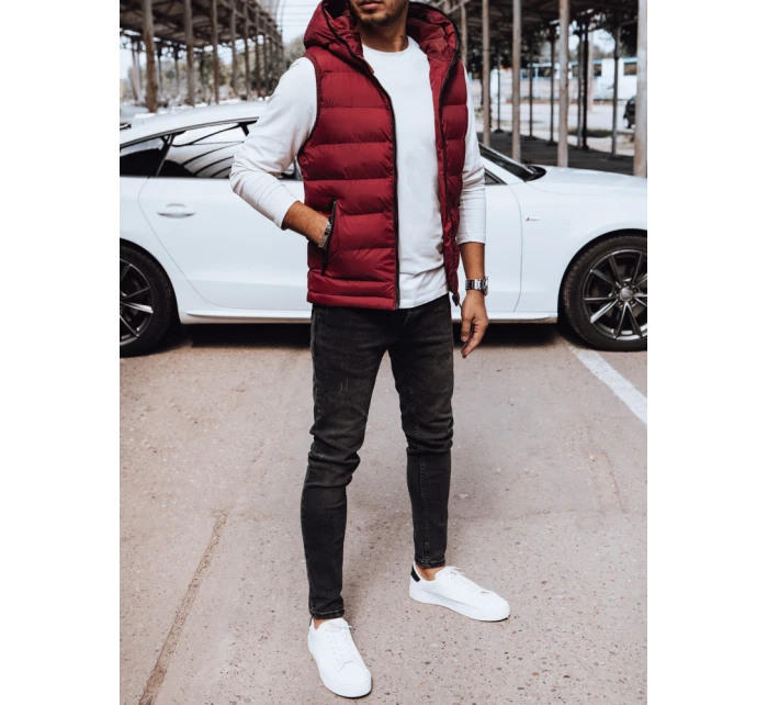 Pánská prošívaná vesta s kapucí červená FashionStreet TX4742 Pánská prošívaná vesta s kapucí červená FashionStreet TX4742