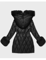 Černá bunda s kožešinovou kapucí, která tvoří límec (T3-2635#-1) Černá bunda s kožešinovou kapucí, která tvoří límec (T3-2635#-1)