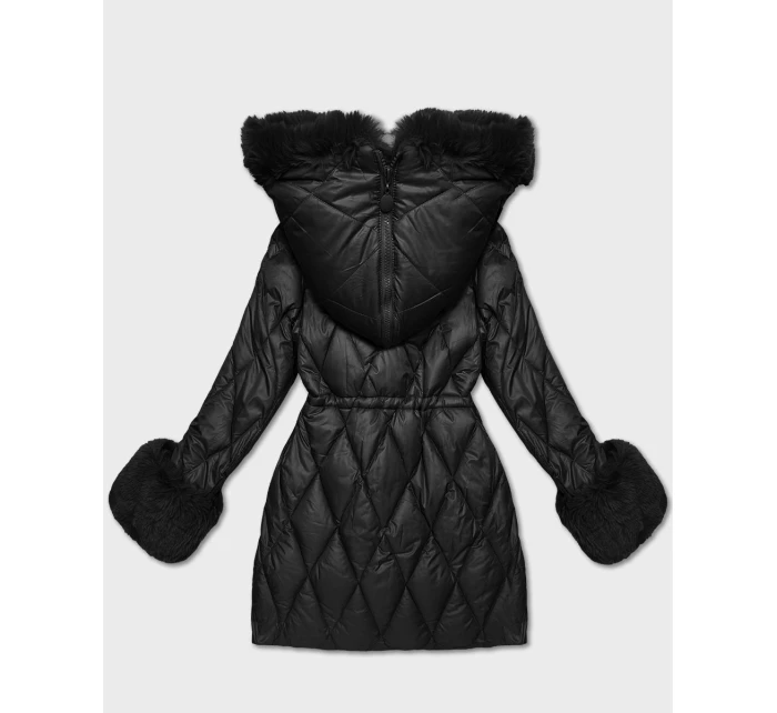 Černá bunda s kožešinovou kapucí, která tvoří límec (T3-2635#-1) Černá bunda s kožešinovou kapucí, která tvoří límec (T3-2635#-1)