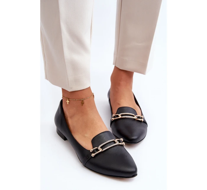 Zazoo 2885 Kožené baletky s ozdobou Černé