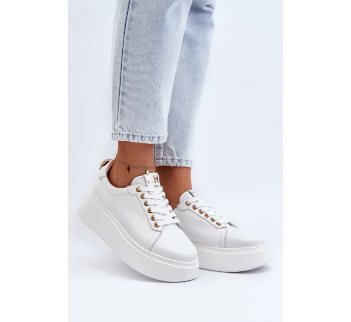 Dámské kožené tenisky na platformě model 21649096 bílé - CheBello