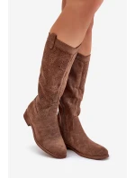 Kozačky S Svrškem Na Plochém Podpatku Hnědé model 21685033 - S.Barski