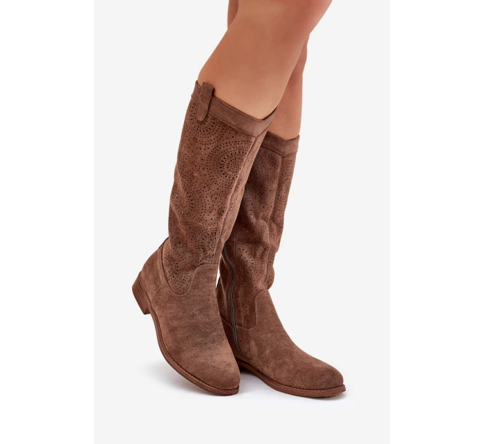 Kozačky S Svrškem Na Plochém Podpatku Hnědé model 21685033 - S.Barski