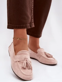 Dámské mokasíny ploché s třásněmi světle růžové model 21919034 - Boto