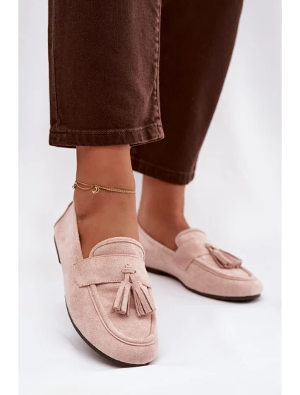 Dámské mokasíny ploché s třásněmi světle růžové model 21919034 - Boto