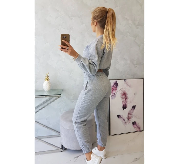 Zateplená souprava s krátkou mikinou šedá