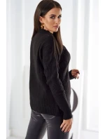 Svetr model 18970335 přes hlavu s módní vazbou černý - K-Fashion Svetr model 18970335 přes hlavu s módní vazbou černý - K-Fashion