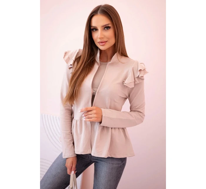 Dámský přehoz s volánky a stojáčkem béžový