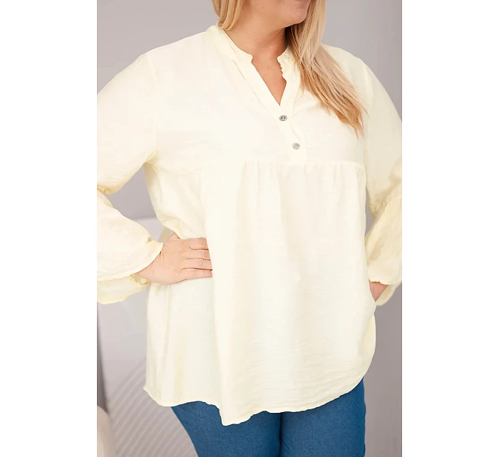 Dámská viskózová halenka Plus Size s volánovým rukávem a výstřihem do V žlutá