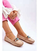 Dámské semišové mokasíny s krystaly Béžove model 21612163 - EVENTO