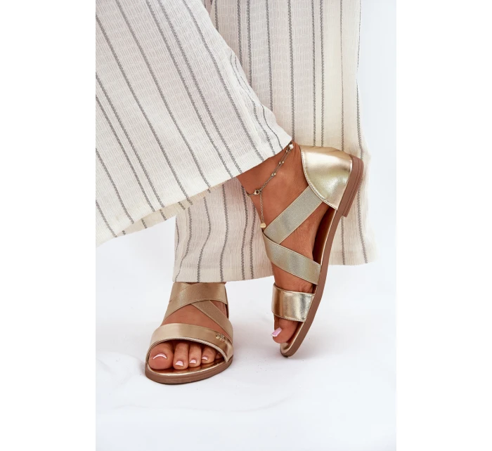 Dámské ploché sandály s elastickými pásky zlaté Marinea Dámské ploché sandály s elastickými pásky zlaté Marinea