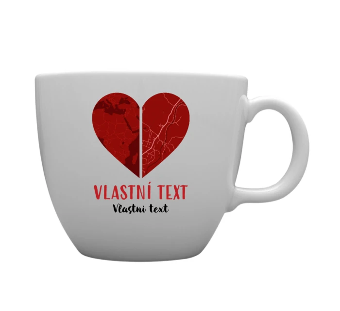 Personalizovaný MEGA XXL keramický hrnek 1000 ml - dvě mapy jako srdce