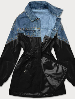 Světle modro-černá dámská džínová denim bunda z různých spojených materiálů (PFFS12233)