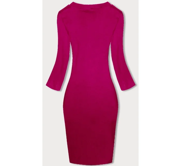 Vypasované žebrované šaty ve fuchsijové barvě s kulatým výstřihem model 19447315 - Factory Price