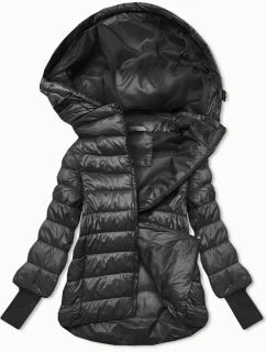 Krátká dámská bunda v grafitové barvě s úpletovými stahovacími lemy (P22/P3-6636/P3-6023-27)