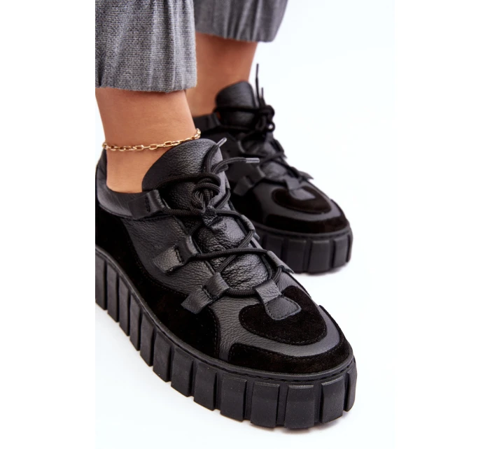 Dámské kožené sportovní boty na platformě M01/1 Zazoo Černé