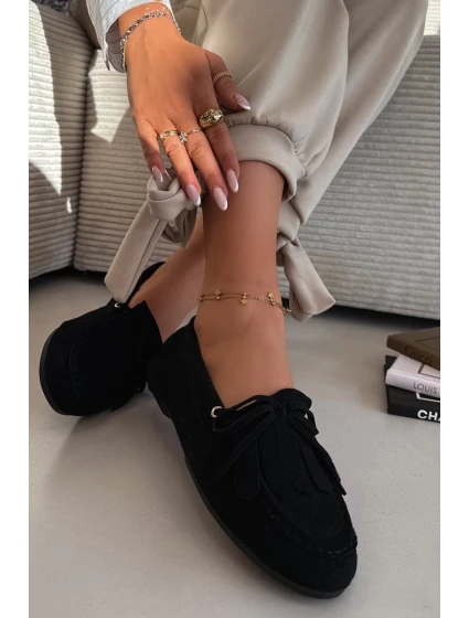 Dámské mokasíny s šněrováním a třásněmi Černé model 21919461 - Boto