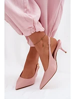 Dámské sandály z umělé kůže na podpatku Růžové model 22102970 - Boto