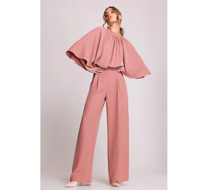 Kombinéza s širokými rukávy a zády růžová model 20966214 - STYLOVE Kombinéza s širokými rukávy a zády růžová model 20966214 - STYLOVE
