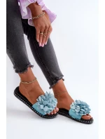 Dámské pantofle zdobené květinami, modrý cellanen Dámské pantofle zdobené květinami, modrý cellanen