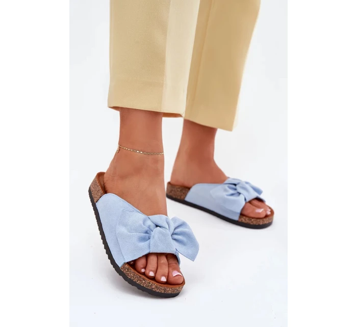 Dámské pantofle na korkové model 21902981 s mašlí – modré - Kesi Dámské pantofle na korkové model 21902981 s mašlí – modré - Kesi